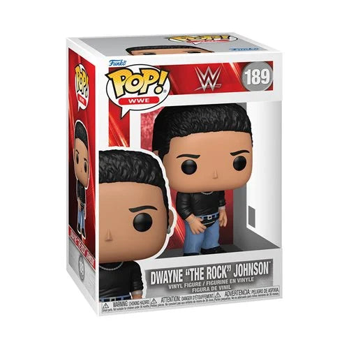 Funko Pop! vinyl figure packaging featuring Dwayne 'The Rock' Johnson with WWE branding.