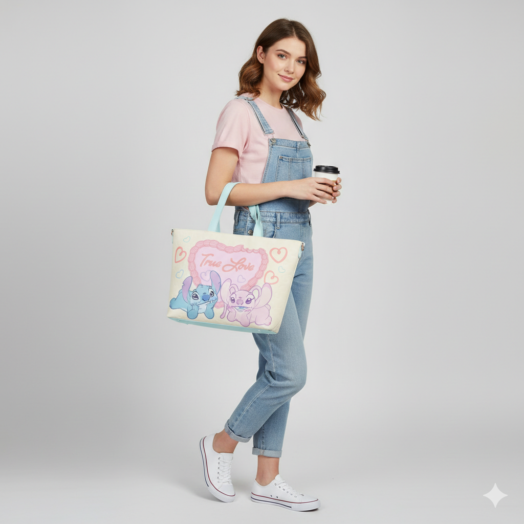 Loungefly Disney Stitch & Angel "True Love" Tote Crossbody Bag