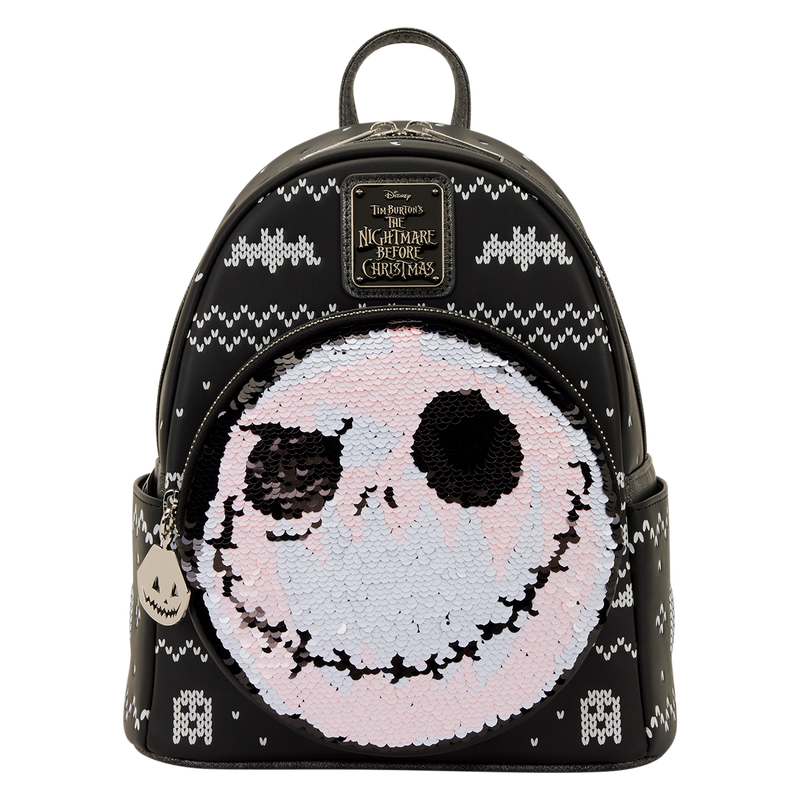 Loungefly Disney The Nightmare Before Christmas: Jack Skellington Fair Isle & Reversible Sequin Mini Backpack