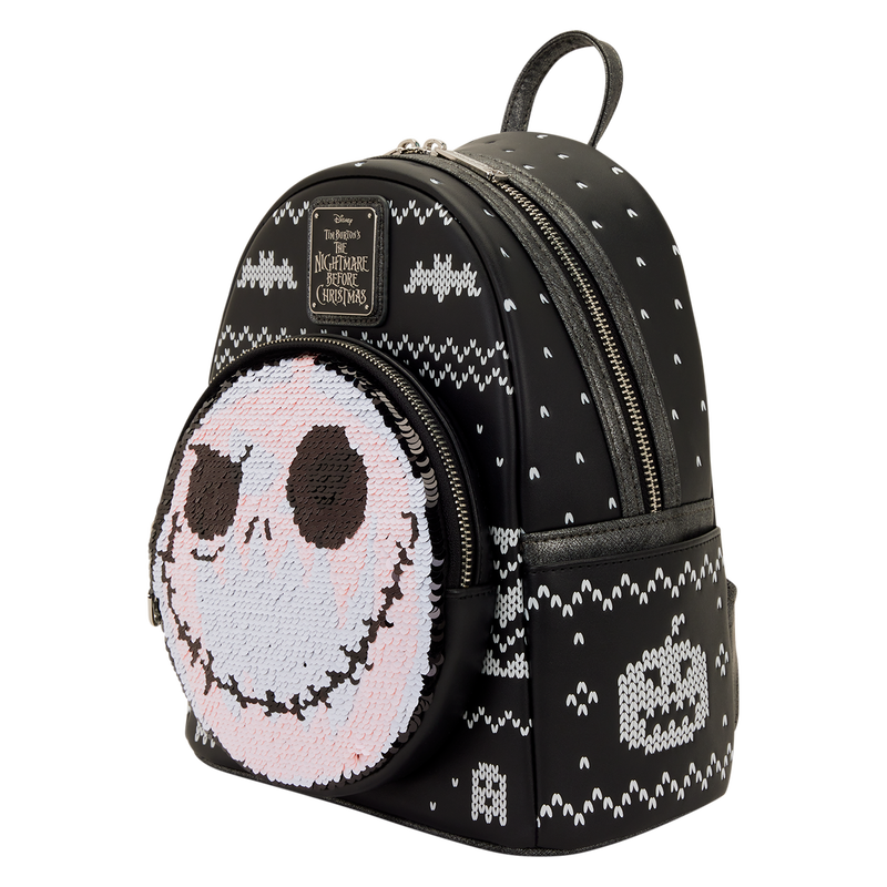 Loungefly Disney The Nightmare Before Christmas: Jack Skellington Fair Isle & Reversible Sequin Mini Backpack
