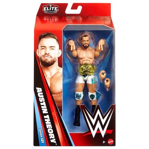 WWE Austin Theory action figure in packaging with red and blue design
