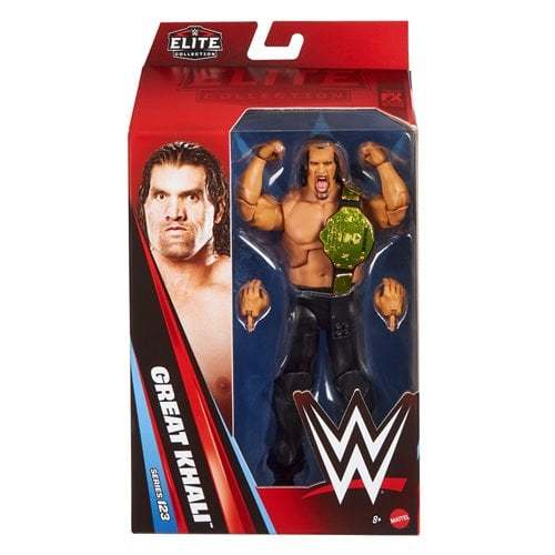 WWE Elite Collection action figure packaging with Great Khali on a white background