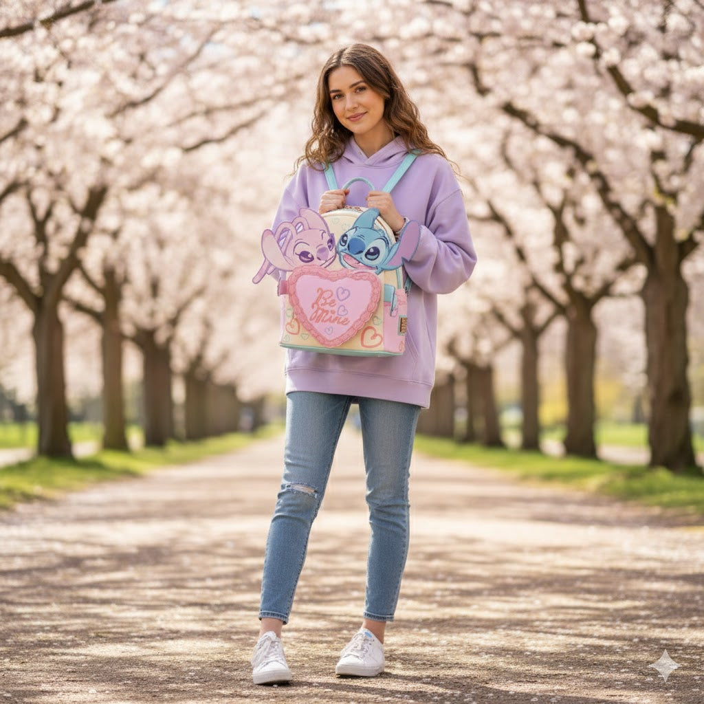 Loungefly Disney Stitch and Angel "Be Mine" Valentine’s Day Mini Backpack.